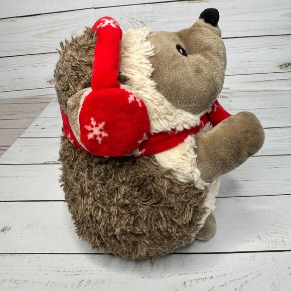 Kellytoy Soft Plush Hedgehog Toy Red Winter Ear Muffs 8" Plush Stuffed Animal - Picture 5 of 7